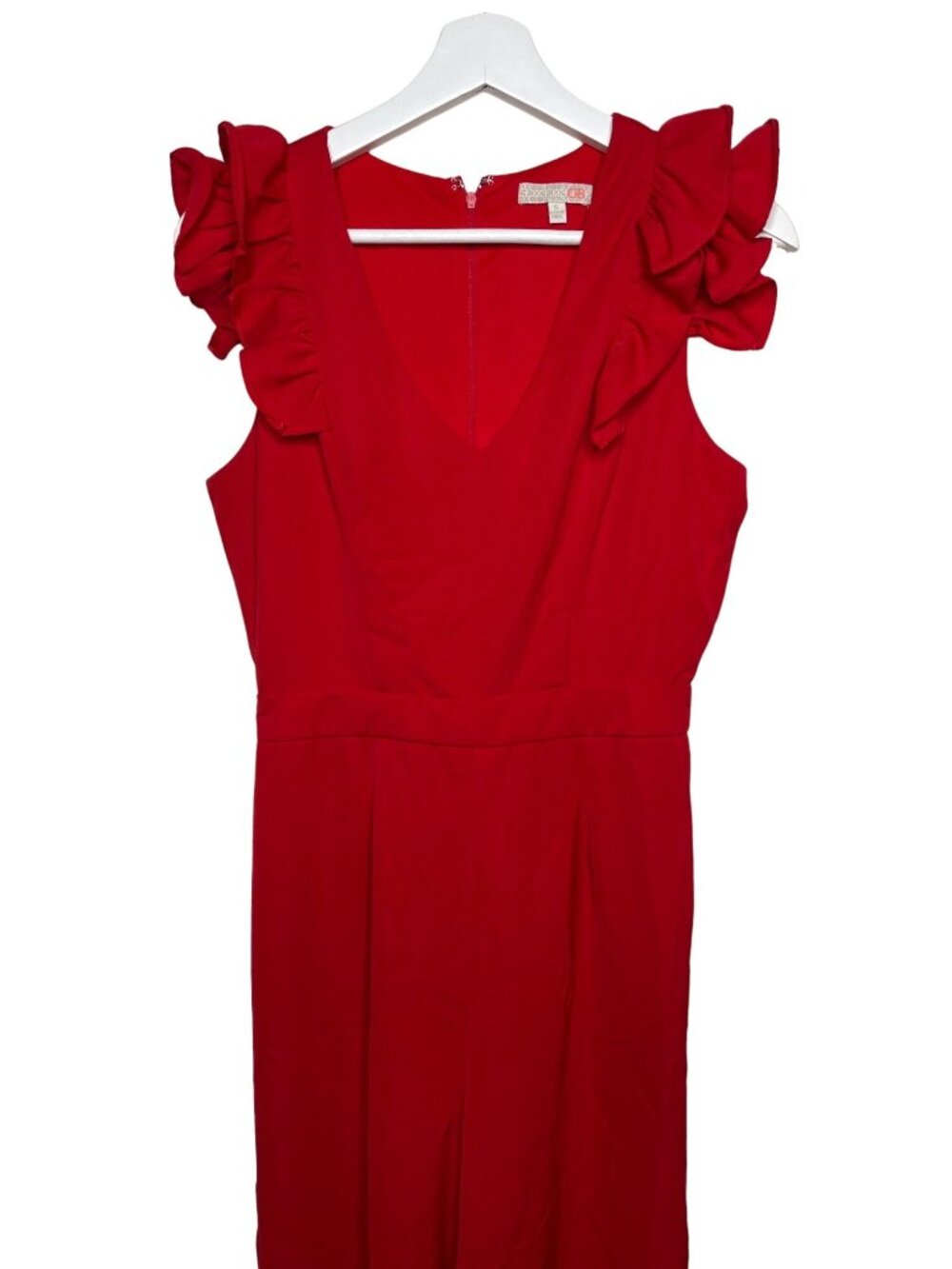 Gianni Bini Womens Small Red Ruffle Wide Leg Jumpsuit V Neck Party - Picture 7 of 9